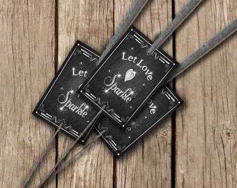 Let Love Sparkle Chalkboard style DIY Wedding Sparkler tags - Rustic Collection - instant download