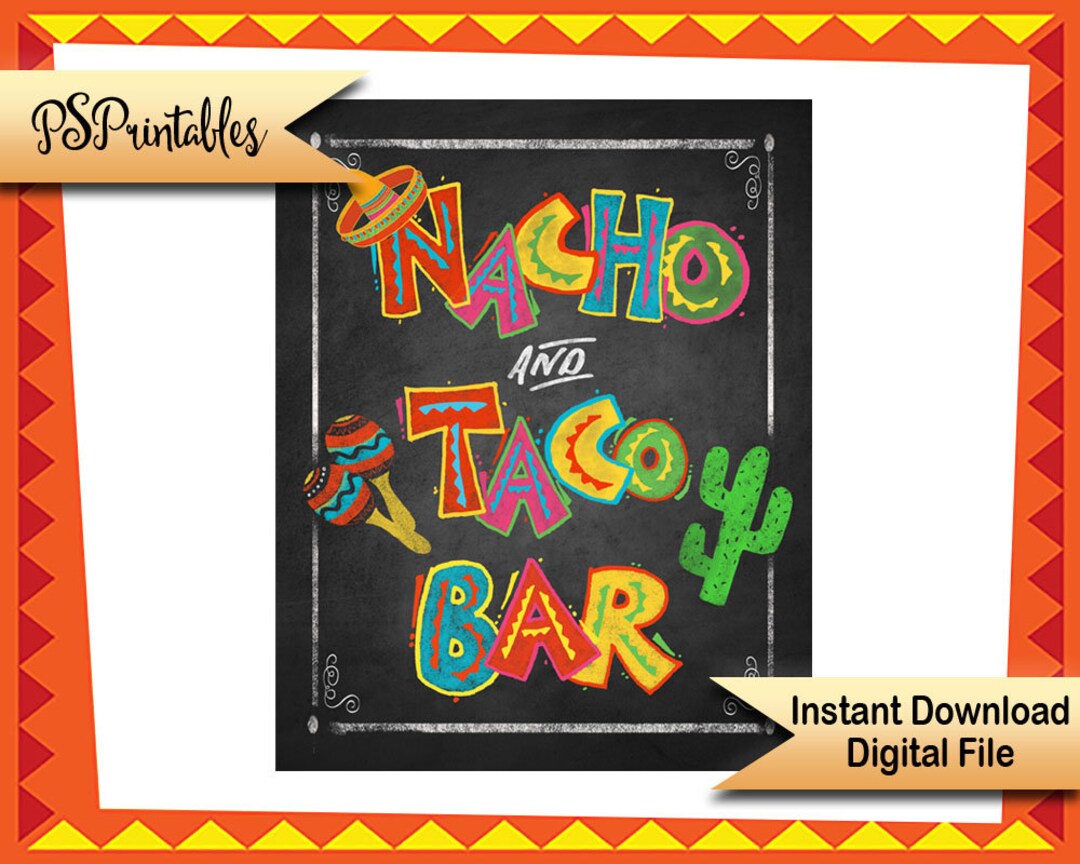 Fiesta Party Nacho & Taco Bar Sign, Fiesta Chalkboard Sign, Birthday ...
