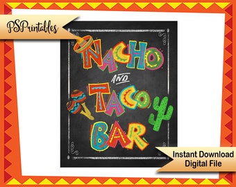 Fiesta Party Nacho & Taco bar sign, fiesta chalkboard sign, Birthday Fiesta Sign, PRINTABLE Diy poster, mexican food sign,  Cinco de Mayo