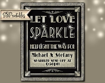 Let Love Sparkle Wedding Sign | PRINTABLE Sparkler Send off, Wedding Reception Sign, Sparkler Sign, 1920 Wedding Decor, Digital Wedding File