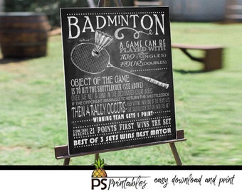 Yard Games for Weddings Sign | PRINTABLE yard games poster, Badminton Game Sign, Backyard BBQ games, chalkboard Badminton game sign