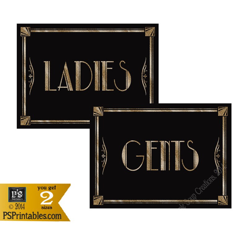 Printable Weddings Bathroom Signs Ladies &amp; Gents Art Deco | Etsy