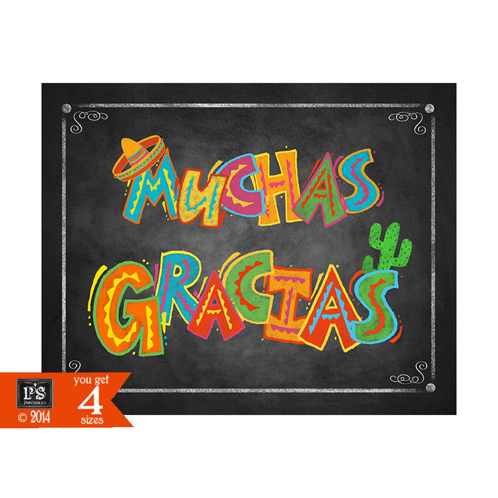 Printable Muchas Gracias Fiesta Style Party Sign Chalkboard - Etsy