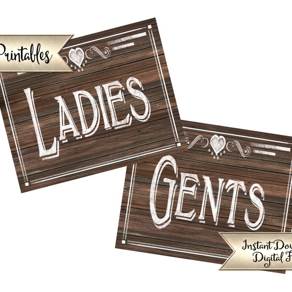 Printable Wood Bathroom Signs | Western Wedding Restroom Signs, read Ladies & Gents, Dressing Room Signage, Reception Sign, Wedding Sign