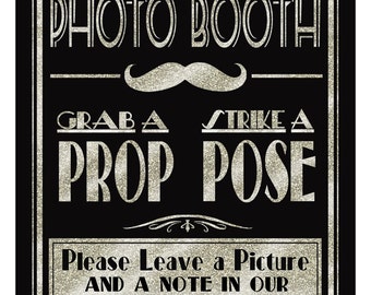 Photo Booth Sign | PRINTABLE Photo Booth Sign, 1920s party sign, Art Deco Wedding Sign, Roaring 20s Sign, Black Silver Wedding, DIY wedding
