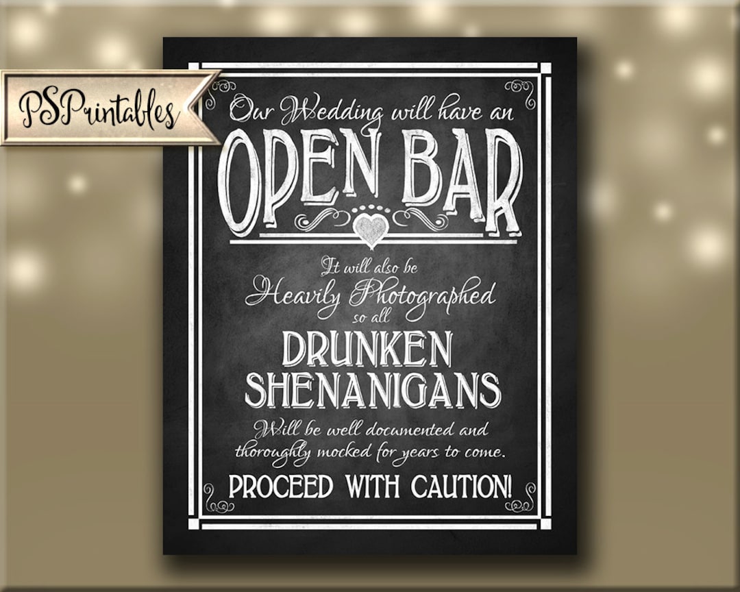 Open Bar Wedding Sign Printable