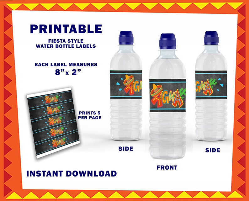 Printable Fiesta Water Bottle Label Agua Bottle Label for - Etsy