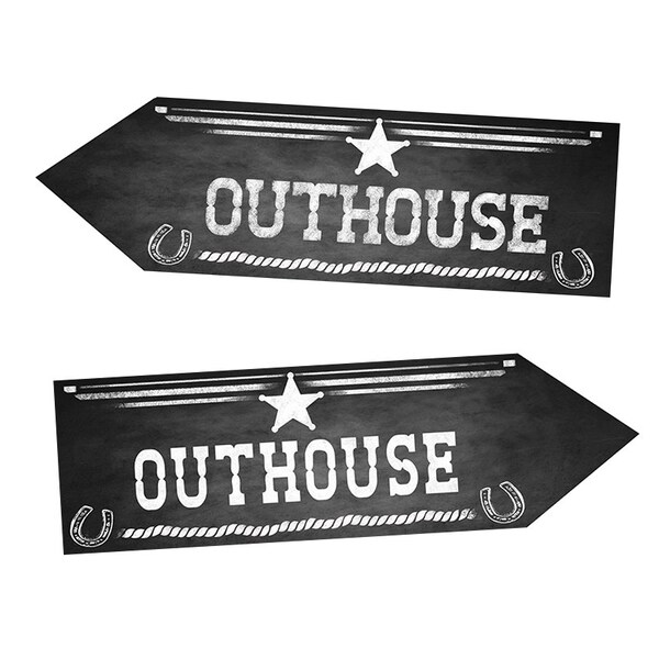 Western Themed Outhouse DIRECTIONAL Bathroom signs - Chalkboard Style - PRINTABLE file - diy Western Wedding or event signage