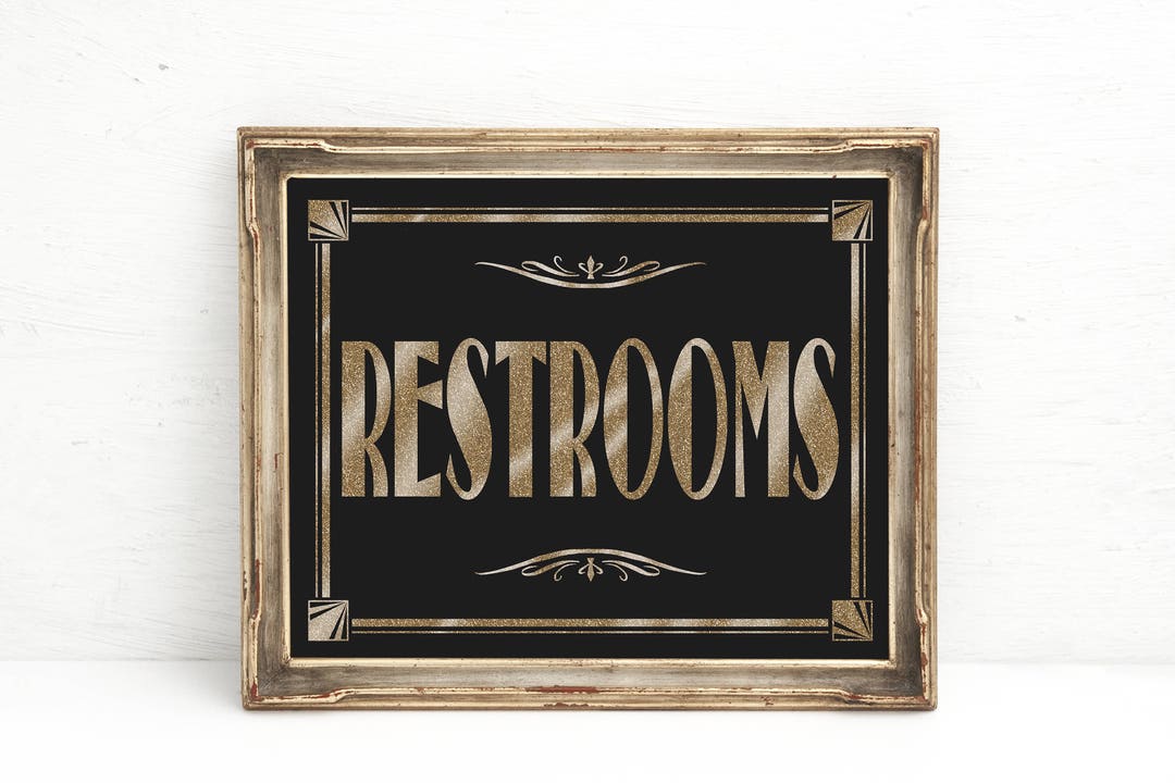 1920s Themed Restroom Sign PRINTABLE Wedding Signs, Black Gold Restroom ...