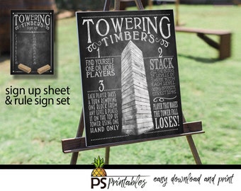 Yard Games for Weddings Sign | PRINTABLE yard games poster, Tumbling block Game Sign, Backyard BBQ games, Wood Block Stacking Game