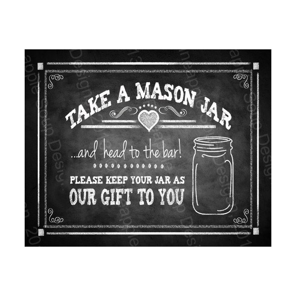 Mason Jar Favor Printable wedding sign  - instant download digital file - Rustic Chalkboard Collection