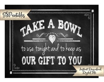 Wedding Bowl FAVORS Printable chalkboard sign - Take a Bowl-  instant download digital file - DIY - Rustic Collection - Wedding Signage