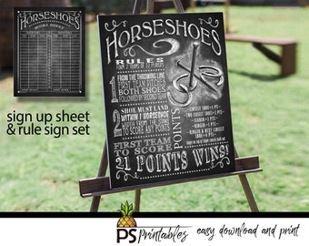 Yard Games for Weddings Sign | PRINTABLE yard games poster, Horseshoes Game Sign, Backyard BBQ games, Horse Shoes Game Sign