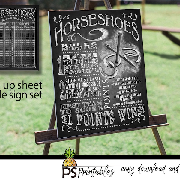 Yard Games for Weddings Sign | PRINTABLE yard games poster, Horseshoes Game Sign, Backyard BBQ games, Horse Shoes Game Sign