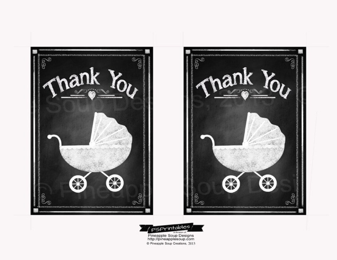 Printable DIY Baby Shower Thank You Cards Rustic Chalkboard Etsy