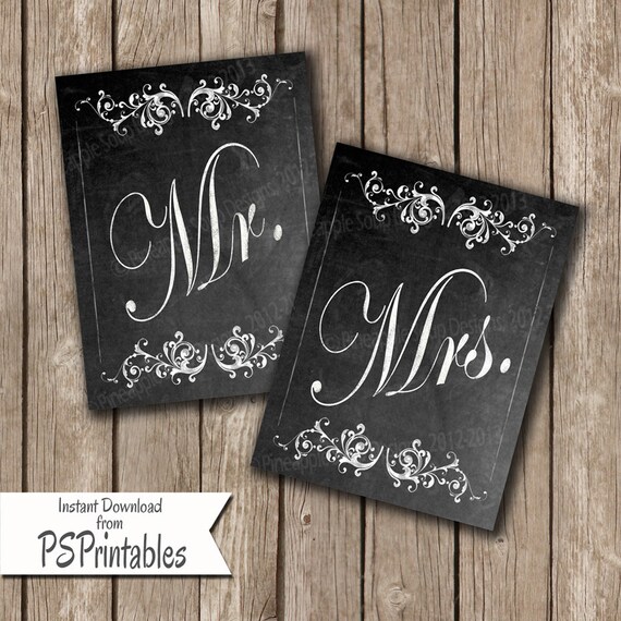 DIY Printable Wedding Chair signs MR&amp;MRS Chalkboard style | Etsy