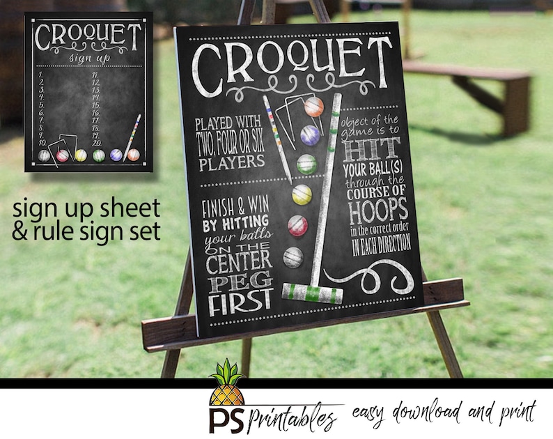 Yard Games for Weddings Sign PRINTABLE yard games poster, Croquet Game Sign, Backyard BBQ games, Croquet Game image 1