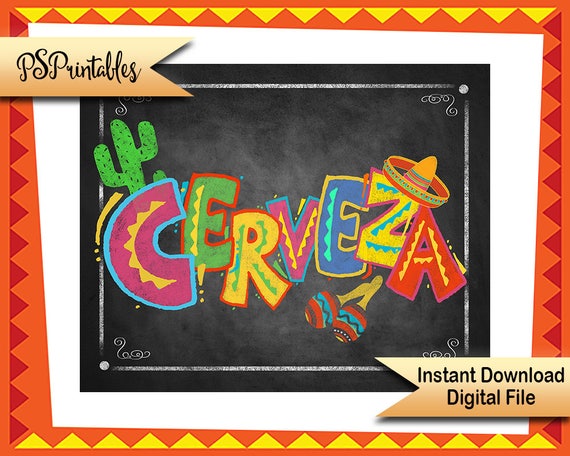 Printable Cerveza Fiesta Party Chalkboard Sign Mexican Fiesta Etsy