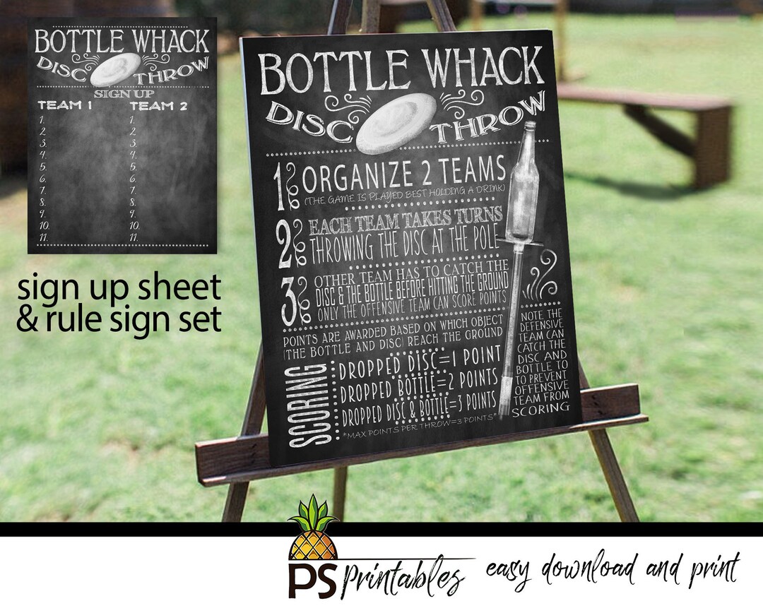 Bottle Whack Disc Throw Yard Games Yard Games Sign | PRINTABLE Backyard ...