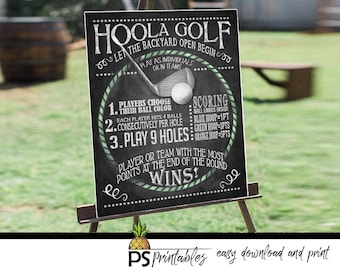 Hoola Golf Game Sign | PRINTABLE Backyard BBQ Lawn Game Sign in Chalkboard Style