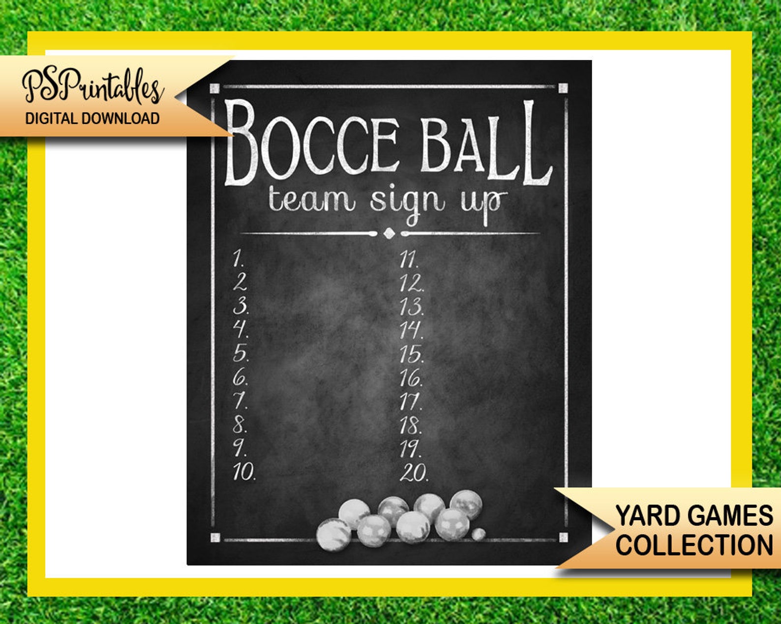 BOCCE BALL sign up and rules sign set in chalkboard Etsy