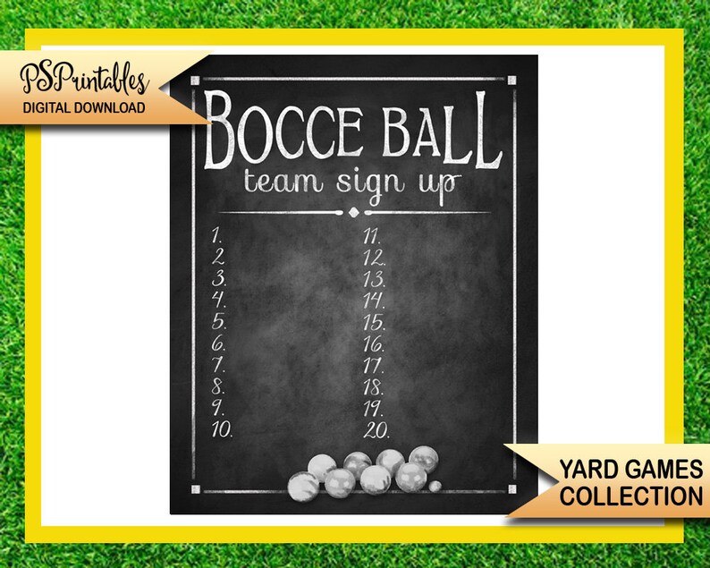 BOCCE BALL sign up and rules sign set in chalkboard | Etsy