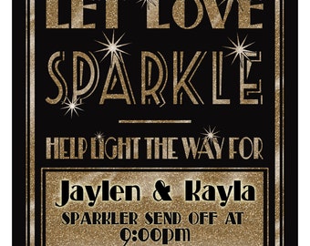 Sparkler Send Off Sign | PRINTABLE Let love Sparkle sign, 1920's wedding sign, Black gold wedding sign, Wedding Sparklers, DIY Wedding Sign