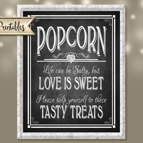 Popcorn Bar Sign Printable Life is Salty but Love is Sweet Etsy