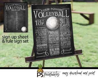 Yard Games for outdoor parties, PRINTABLE yard games poster, 4 square volleyball Game Sign, Backyard BBQ games, four square volleyball rule