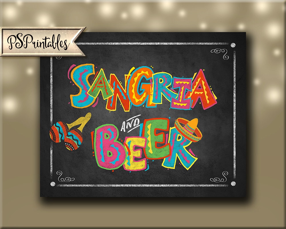 Printable Sangria Sign Sangria &amp; Beer Fiesta Party sign | Etsy