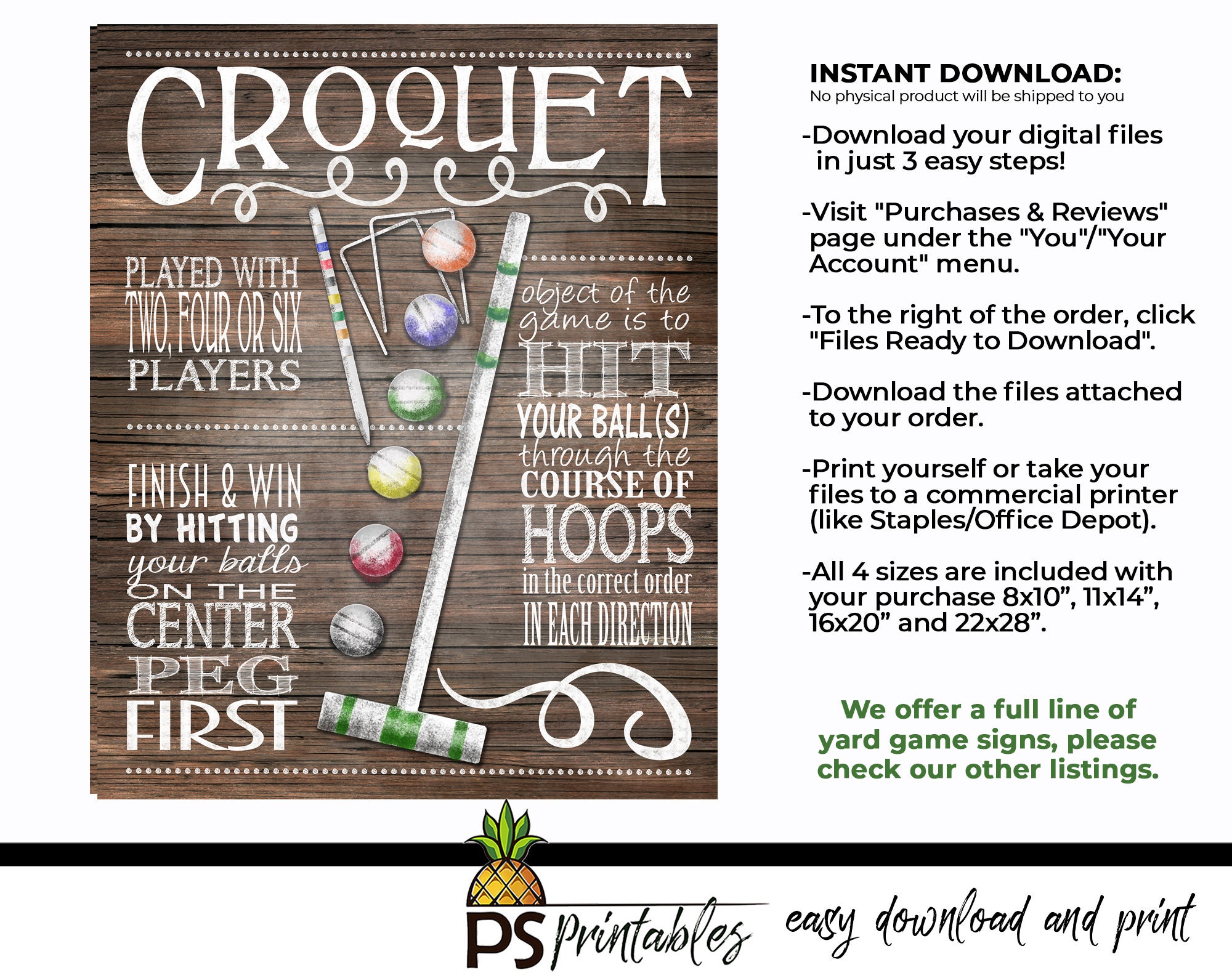 CROQUET Rules Sign Wood Designyard Games Instant Download Etsy UK