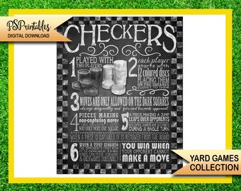 Checkers Yard Game Sign | PRINTABLE yard games poster, Chalkboard Party Printables, Backyard Party Decor, BBQ Yard Games, Lawn Games Sign