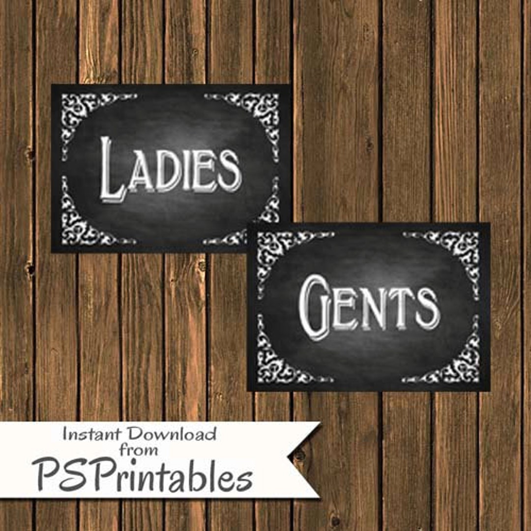 Chalkboard Style Ladies &amp; Gents Bathroom Signs DIY Printable - Etsy
