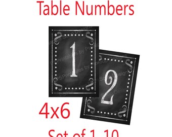 DIY Printable Table numbers for your rustic wedding #1-10 - chalkboard style 4x6 size - instant download