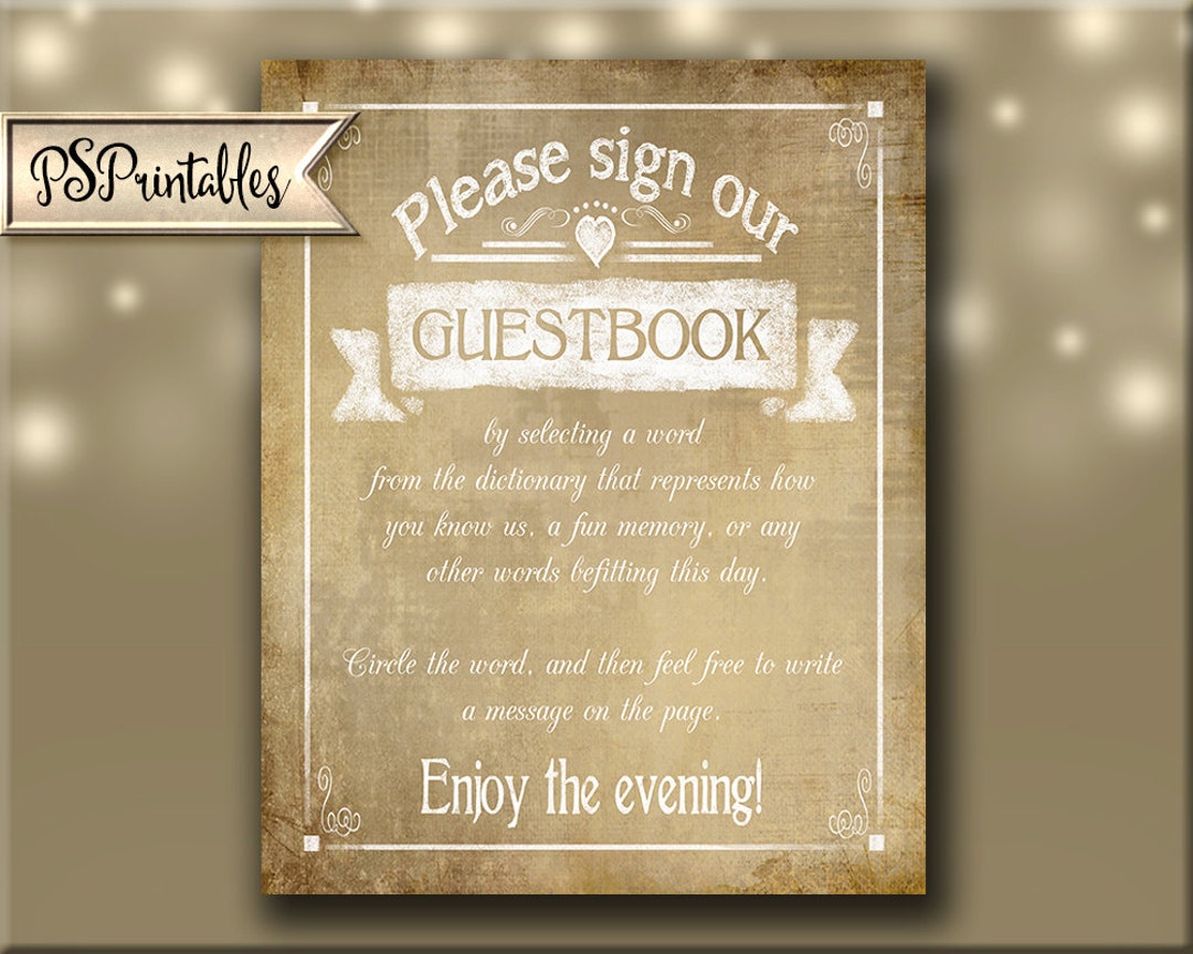 Printable Wedding Sign for Dictionary Guestbook Guestbook Etsy