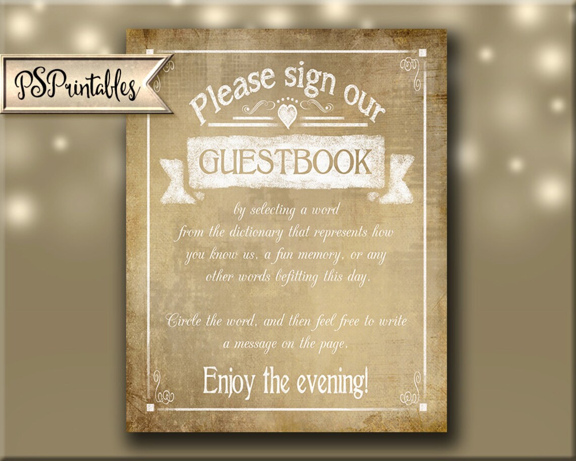Printable Wedding Sign for Dictionary Guestbook Guestbook Etsy