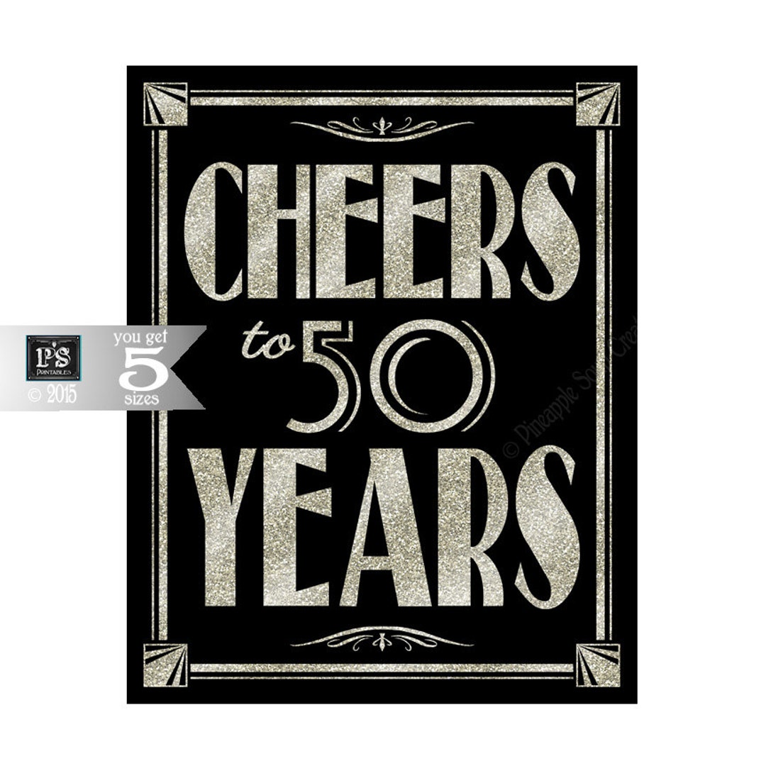 50th Birthday Sign PRINTABLE Black Silver Birthday Poster - Etsy