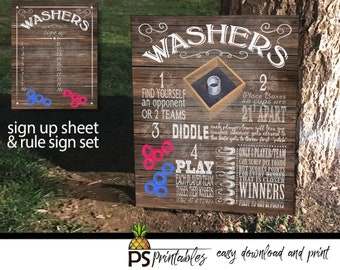 yard games - WASHERS yard game sign - bbq yard games - WASHERS game  - yard game sign - printable yard sign-washers game sign-wood look sign