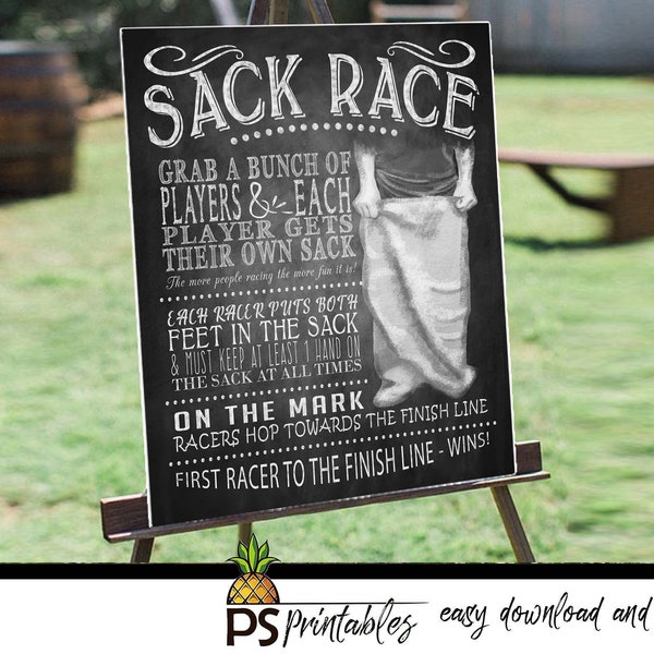 yard games - SACK RACE yard game sign - bbq yard games - sack race rule sign - lawn game sign - printable yard sign-diy yard game sign