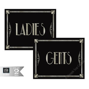 Printable Weddings Bathroom Signs Ladies &amp; Gents Art Deco Black Silver ...