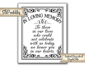 In Loving Memory Wedding Sign | PRINTABLE Black and White Wedding Decor, DIY Wedding Decorations, Wedding Memorial Sign, Memorial Table Sign