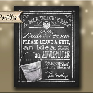 Personalized BUCKET LIST | Printable Wedding Sign, Rustic Wedding Decorations, DIY Chalkabord Wedding Decor, Bucket List Sign, Barn Wedding