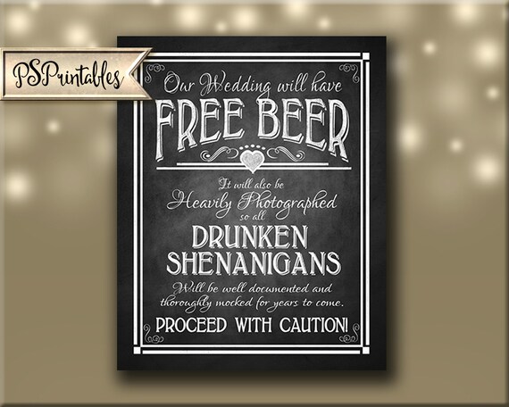 Printable Free Beer Wedding Sign DIY Digital Instant Download | Etsy