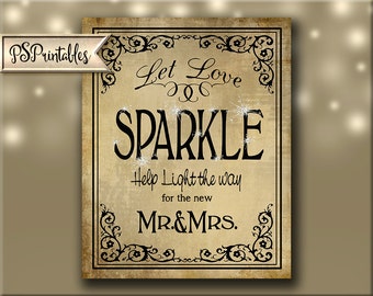 Wedding Sparkler Sign | PRINTABLE Let Love Sparkle Sign, Vintage Wedding Signage, DIY Wedding Decor, Sparkler Send off, Send off Sparklers