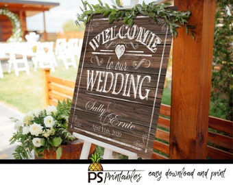 Welcome to our Wedding Sign | DIY PRINTABLE Western Wedding Signage in Faux Wood Background