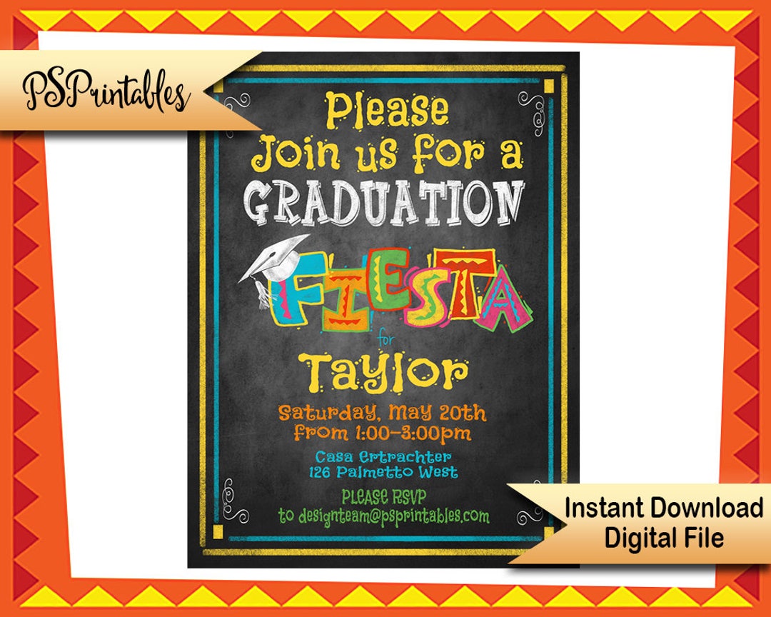 Printable Fiesta Graduation Party Invitation, Graduation Chalkboard ...