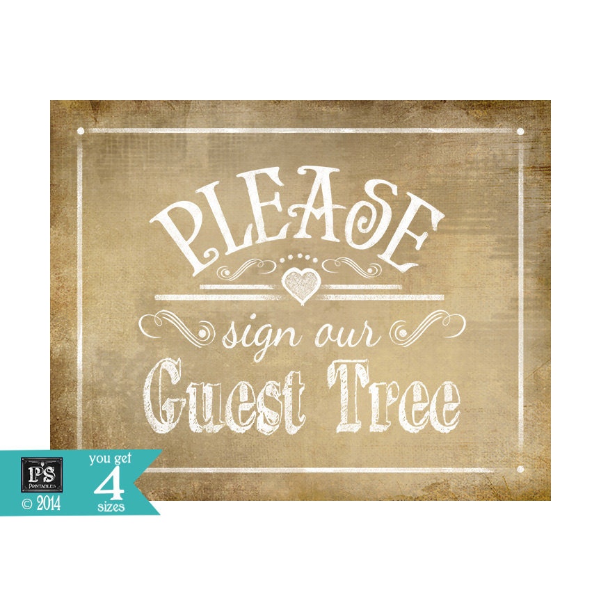 Printable Wedding Rustic GUEST TREE Sign 4 Sizes Instant | Etsy