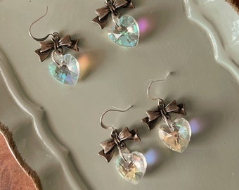Heart Shaped Earrings with Bronze Bow
