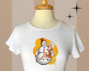 Modern Pinup Christmas Shirt, Retro Inspired, Rockabilly Shirt, Vintage Christmas, Pinup Art