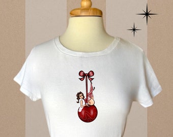 Modern Pinup Christmas Shirt, Retro Inspired, Rockabilly Shirt, Vintage Christmas, Pinup Art, Christmas Ornament, Pin up Christmas